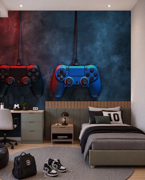 Fototapety czarno-niebieski DualShock na ciemnym tle, Fototapety Młodzieżowe, w01189 : Uwalls.pl
