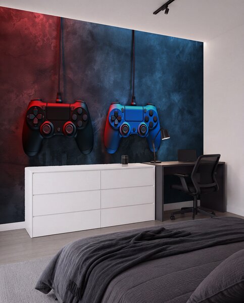 Fototapety czarno-niebieski DualShock na ciemnym tle, Fototapety Młodzieżowe, w01189 : Uwalls.pl