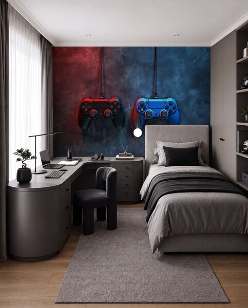 Fototapety czarno-niebieski DualShock na ciemnym tle, Fototapety Młodzieżowe, w01189 : Uwalls.pl