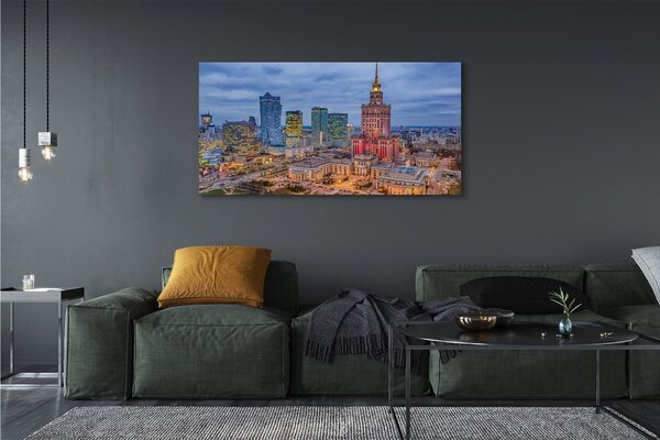 Obraz canvas na ścianę Panorama Warszawy o Zachodzie Słońca