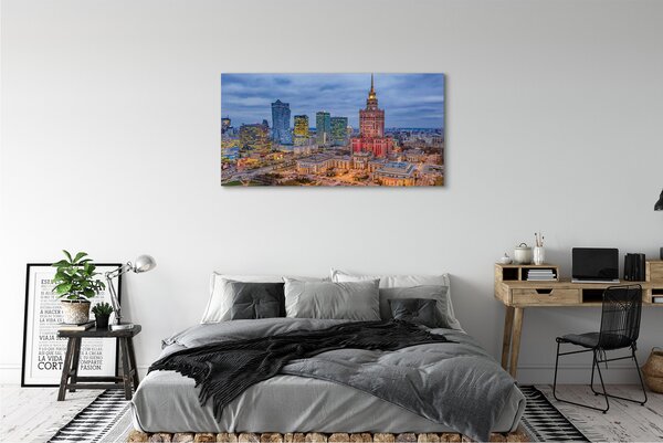 Obraz canvas na ścianę Panorama Warszawy o Zachodzie Słońca