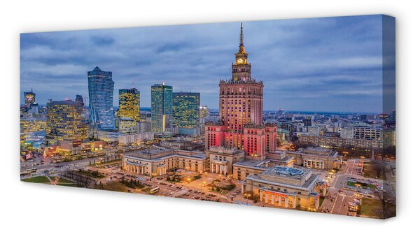 Obraz canvas na ścianę Panorama Warszawy o Zachodzie Słońca