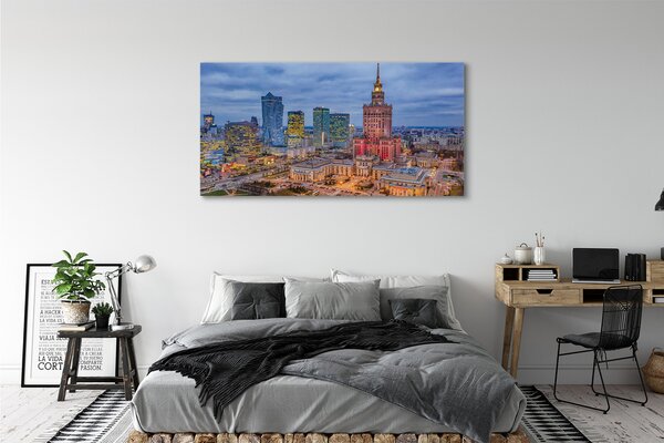 Obraz canvas na ścianę Panorama Warszawy o Zachodzie Słońca