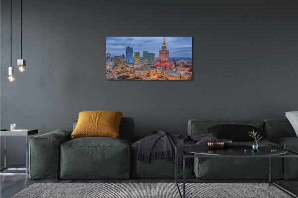 Obraz canvas na ścianę Panorama Warszawy o Zachodzie Słońca
