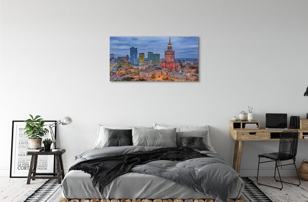 Obraz canvas na ścianę Panorama Warszawy o Zachodzie Słońca