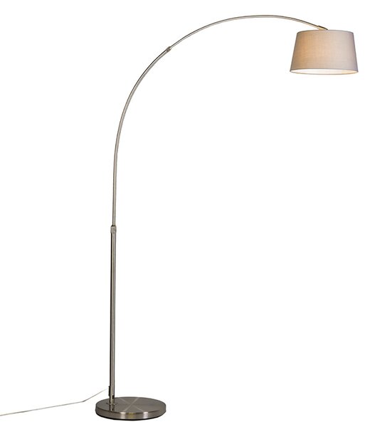 Luk Nowoczesna stalowa lampa łukowa z abażurem z szarej tkaniny - Arc Basic Oswietlenie wewnetrzne
