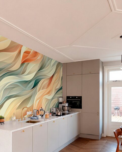 Fototapety Hipnotyzujący abstrakcyjny wzór z delikatnymi pastelowymi falami w, Fototapety 3D, Fototapety 3d geometryczna, w01335v1 : Uwalls.pl