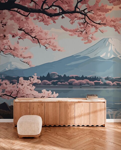 Fototapety Sakura, góry, akwarela, Fototapety Natura, w01664 : Uwalls.pl