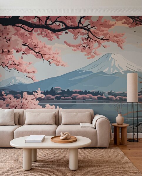 Fototapety Sakura, góry, akwarela, Fototapety Natura, w01664 : Uwalls.pl