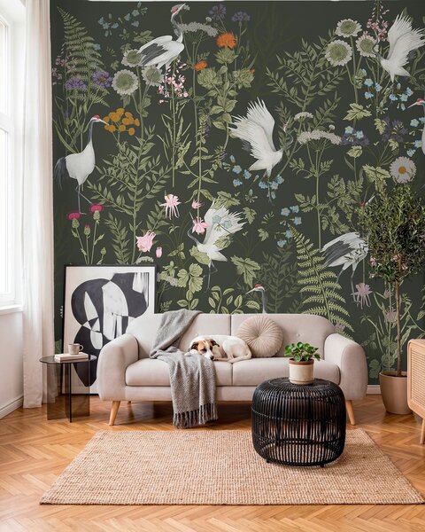 Fototapety Żurawie tańczące wśród żywych kwiatów, Fototapety Zwierzęta, w00380v2 : Uwalls.pl