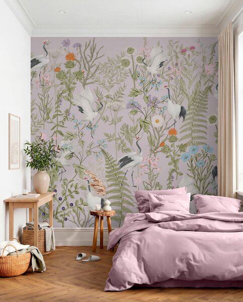 Fototapety Eleganckie żurawie pośród żywych kwiatów, Fototapety Zwierzęta, Fototapety Ptaki, w00380v3 : Uwalls.pl