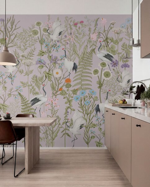 Fototapety Eleganckie żurawie pośród żywych kwiatów, Fototapety Zwierzęta, Fototapety Ptaki, w00380v3 : Uwalls.pl