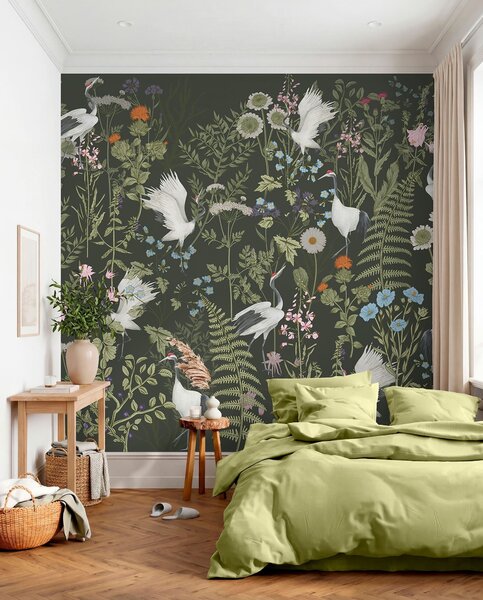 Fototapety Żurawie tańczące wśród żywych kwiatów, Fototapety Zwierzęta, w00380v2 : Uwalls.pl
