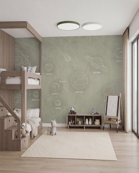 Fototapety Układ słoneczny w minimalistycznym stylu na chłodnym beżowym teksturowanym tle, Fototapety Kosmos, w02344 : Uwalls.pl