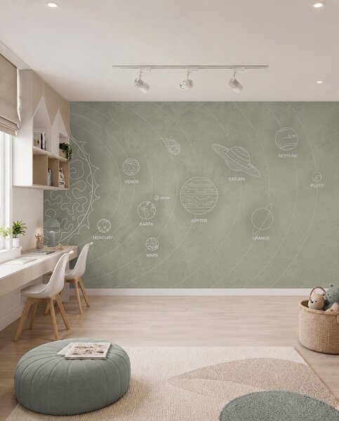 Fototapety Układ słoneczny w minimalistycznym stylu na chłodnym beżowym teksturowanym tle, Fototapety Kosmos, w02344 : Uwalls.pl