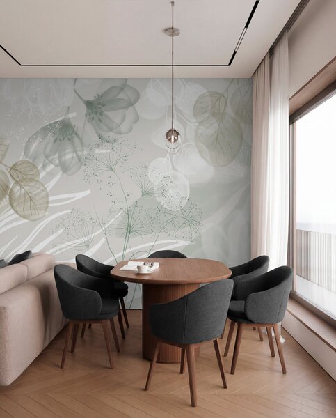 Fototapety Kwiatowe elementy eukaliptusa w odcieniach zieleni i bieli z zachodzącymi na siebie liśćmi i, Fototapety Akwarele, w08599v1 : Uwalls.pl