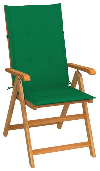 Krzesło ogrodowe z zielonymi poduszkami, drewno tekowe