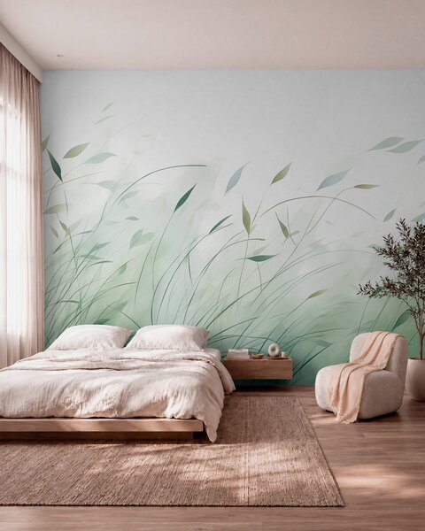 Fototapety Zielona trawa na wietrze w stylu akwareli, Fototapety Natura, w09331 : Uwalls.pl
