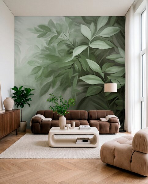 Fototapety Zielone i szare liście o miękkiej, rozmytej fakturze, w stylu malarskim z, Fototapety Natura, Fototapety Liście, w09584v1 : Uwalls.pl