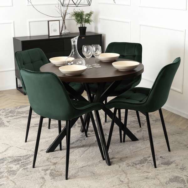Stół Okrągły Rozkładany LUGO 90-190 cm Orzech/Czarny Loft