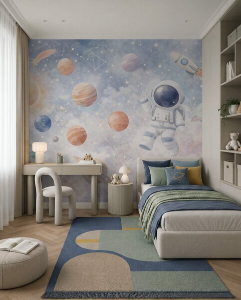 Fototapety mały astronauta wśród planet i gwiazd, Tapety Wyjątkowe, w05233 : Uwalls.pl