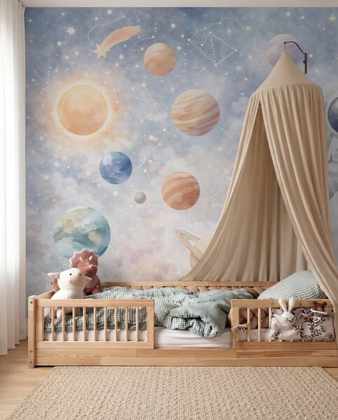 Fototapety mały astronauta wśród planet i gwiazd, Tapety Wyjątkowe, w05233 : Uwalls.pl