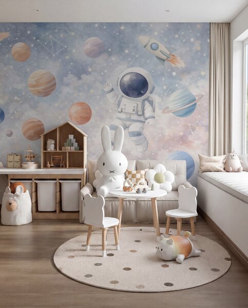 Fototapety mały astronauta wśród planet i gwiazd, Tapety Wyjątkowe, w05233 : Uwalls.pl