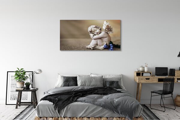 Obraz canvas na ścianę Śpiący Anioł w Kwiatach na Deskach