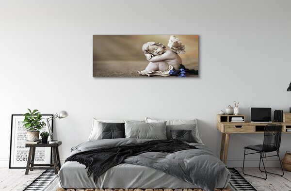 Obraz canvas na ścianę Śpiący Anioł w Kwiatach na Deskach