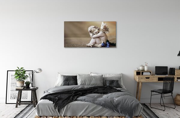 Obraz canvas na ścianę Śpiący Anioł w Kwiatach na Deskach