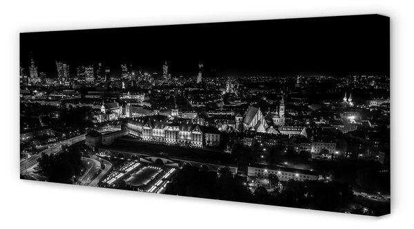 Obraz drukowany na płótnie Nocna Panorama Warszawskich Drapaczy Chmur