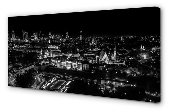 Obraz drukowany na płótnie Nocna Panorama Warszawskich Drapaczy Chmur
