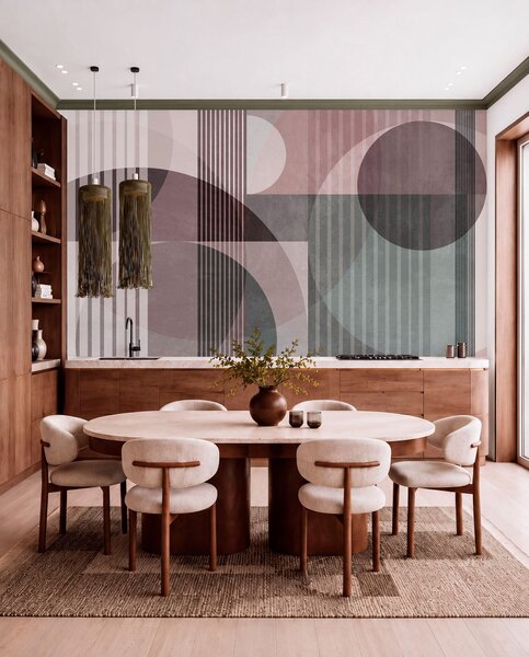 Fototapety Abstrakcyjne figury geometryczne złożone z okręgów i linii, stonowana kolorystyka,, Fototapety Geometryczne, w09834v1 : Uwalls.pl