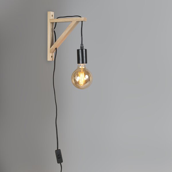 Kinkiet / Lampa scienna drewno z czarnym - Wisielec Oswietlenie wewnetrzne