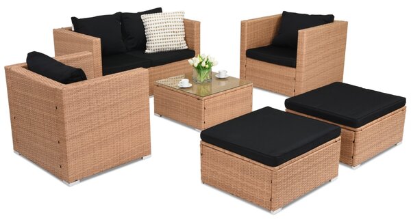 Meble ogrodowe z technorattanu Roma Coffee 4 + 2 pufy Garden Point miodowe