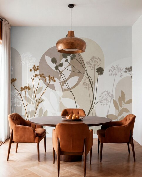 Fototapety Botaniczna i minimalistyczna kompozycja z suszonych kwiatów i liści z, Fototapety 3D, Fototapety 3d Kwiaty, w09906 : Uwalls.pl