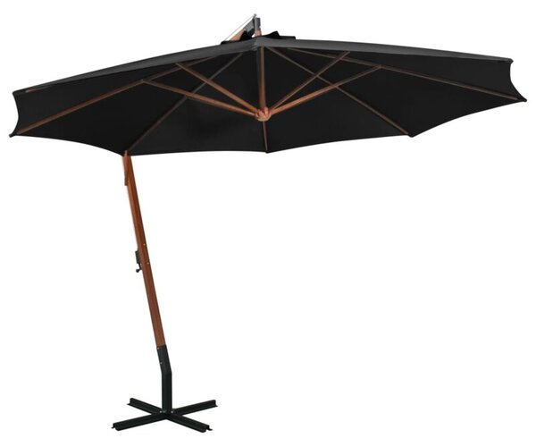 Parasol ogrodowy wiszący, jodłowy słupek, czarny, 3,5x2,9 m