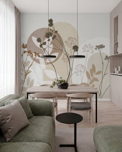 Fototapety Botaniczna i minimalistyczna kompozycja z suszonych kwiatów i liści z, Fototapety 3D, Fototapety 3d Kwiaty, w09906 : Uwalls.pl