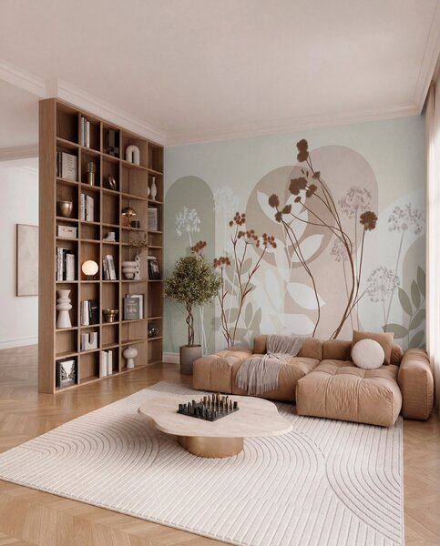 Fototapety Botaniczna i minimalistyczna kompozycja z suszonych kwiatów i liści z, Fototapety 3D, Fototapety 3d Kwiaty, w09906v1 : Uwalls.pl