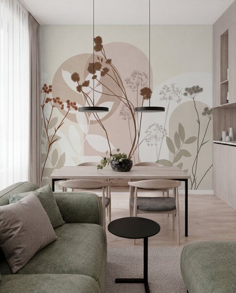 Fototapety Botaniczna i minimalistyczna kompozycja z suszonych kwiatów i liści z, Fototapety 3D, Fototapety 3d Kwiaty, w09906v1 : Uwalls.pl