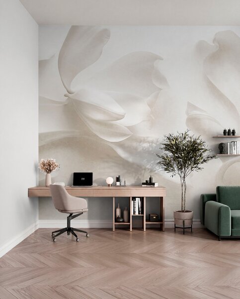 Fototapety Teksturowane białe kwiaty magnolii o delikatnych płatkach na rozmyłym, jasnym tle, Fototapety 3D, Fototapety 3d Kwiaty, w09771 : Uwalls.pl