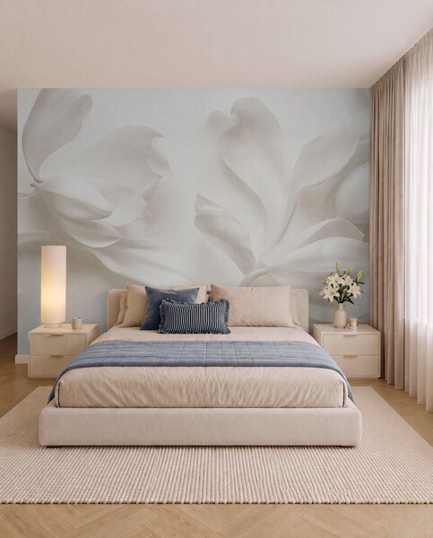 Fototapety Teksturowane białe kwiaty magnolii o delikatnych płatkach na rozmyłym, jasnym tle, Fototapety 3D, Fototapety 3d Kwiaty, w09771 : Uwalls.pl