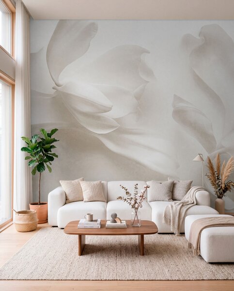 Fototapety Teksturowane białe kwiaty magnolii o delikatnych płatkach na rozmyłym, jasnym tle, Fototapety 3D, Fototapety 3d Kwiaty, w09771 : Uwalls.pl