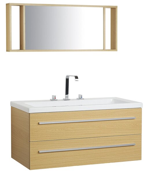 Zestaw mebli łazienkowych z lustrem 2 szuflady szafka wisząca beżowa Almeria Beliani