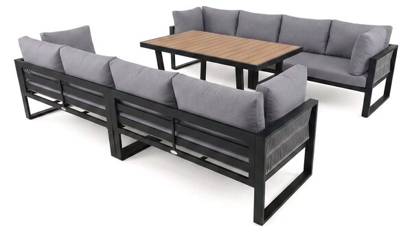 MebleMWM Zestaw mebli ogrodowych 2xSIENA BIG WO/B + Stół Sycylia | Aluminium czarny | Szare poduszki