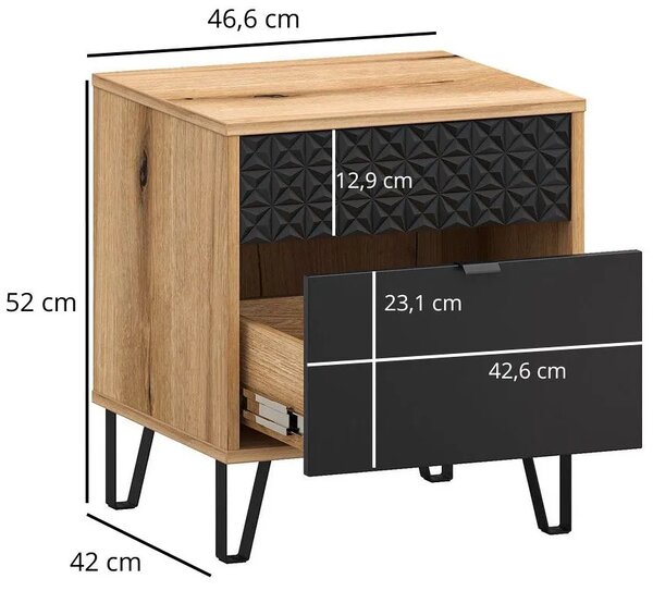 Szafka nocna z szufladą na nóżkach dąb evok + czarny C4-S97