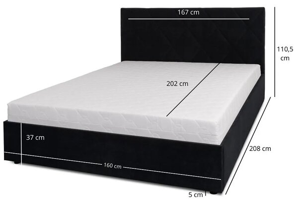 Czarne łóżko tapicerowane z pikowanym zagłówkiem 160x200 C2-P39