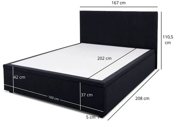 Czarne łóżko pluszowe z pojemnikiem 160x200 G7-F99