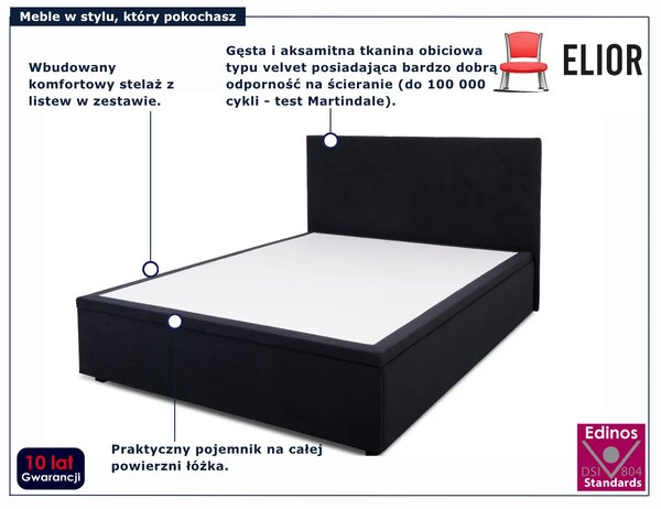 Czarne łóżko pluszowe z pojemnikiem 160x200 G7-F99