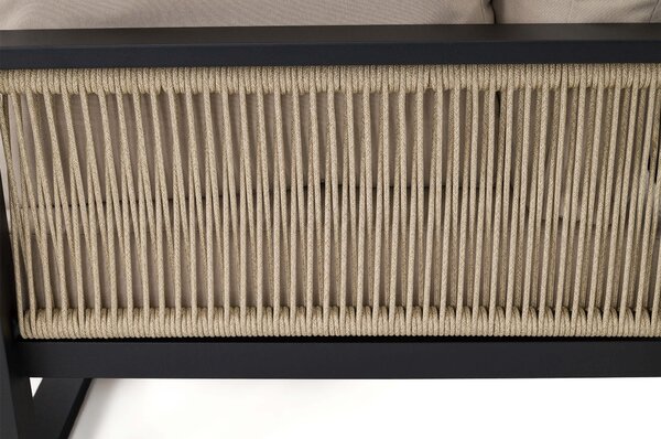 MebleMWM Zestaw mebli ogrodowych RAVENA + Stół Sycylia | Aluminium czarny | Beżowe poduszki